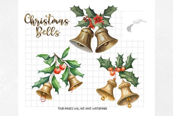 Christmas Bells Clipart: Watercolor Illustrations