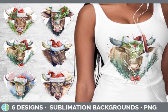 Christmas Bull Heart Distressed Clipart: Bold Illustrations