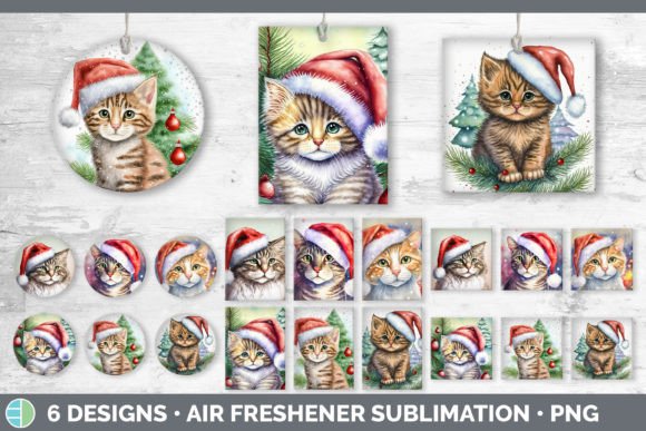 Christmas Cat Air Freshener Sublimatio: Festive Illustrations