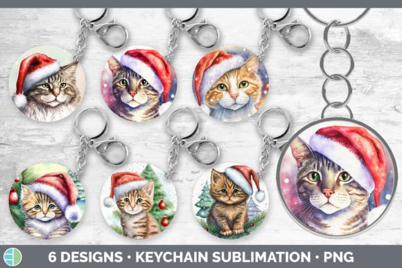 Christmas Cat Keychain Bundle: Festive Illustrations
