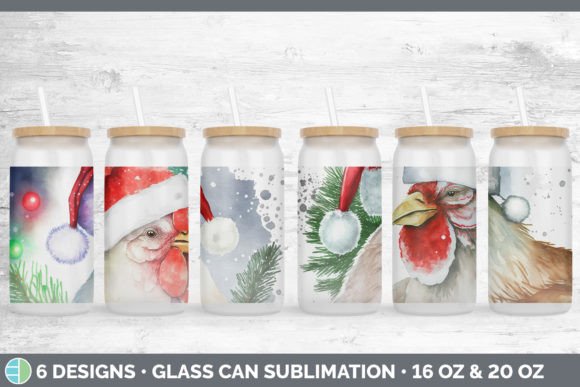 Christmas Chicken Glass Can: Festive Illustrations