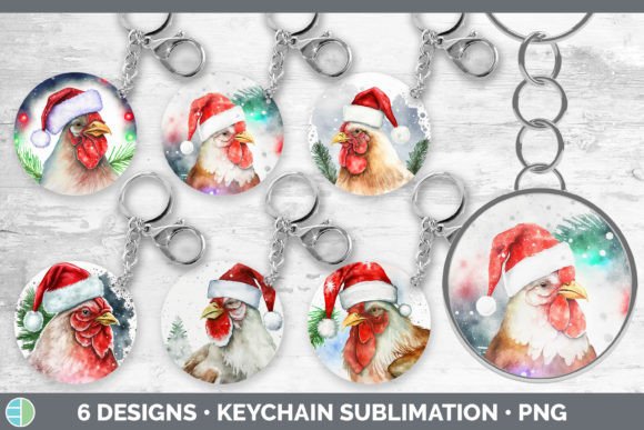 Christmas Chicken Keychain Bundle: Festive Illustrations