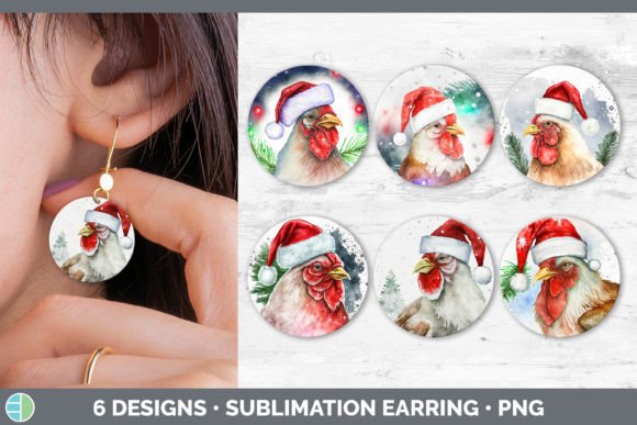Christmas Chicken Round Earring Sublim: Festive Illustrations
