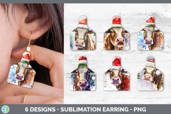 Christmas Cow Earring Sublimat: Fresh Illustrations