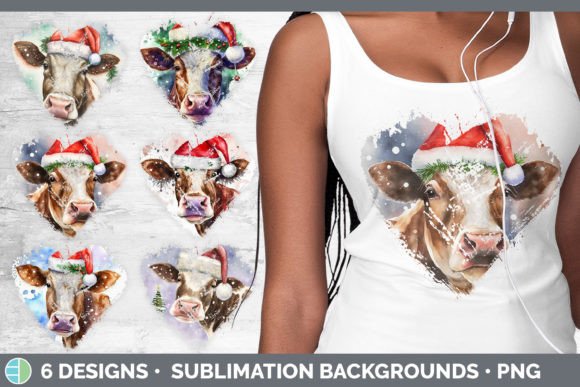 Christmas Cow Heart Distressed Clipart: Unique Illustrations