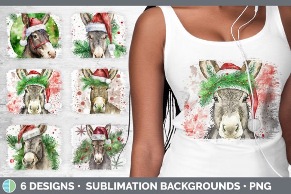 Christmas Donkey Distressed Sublimation Illustrations