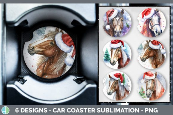 Christmas Horse Car Coaster Sublimatio: Festive Illustrations