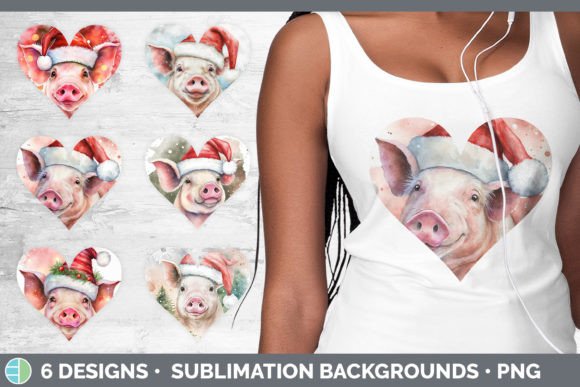 Christmas Pig Hearts: Festive Illustrations for Crafts