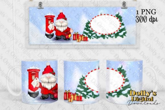 Christmas Postman Gnome Mug Wrap: Festive Illustrations