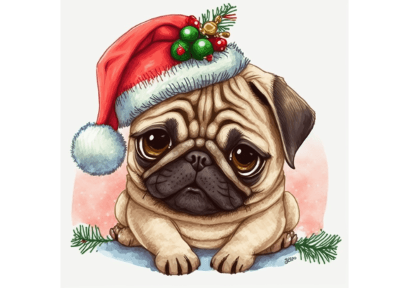 Christmas Pug Watercolor: Cute Illustrations for Branding