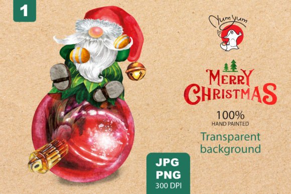 Funny Gnome on a Christmas Ball: Festive Illustrations