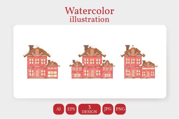 Watercolor Christmas House: Festive Illustrations